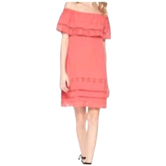 Sanctuary Pink Off The Shoulder Eyelet Detail Knee Length Dress‎ Size XS - Picture 1 of 11
